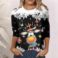 thumbnail image 1 of Haut à Col Rond Imprimé de Noël pour Femmes, Manches 3/4, T-Shirt Décontracté, Manches Longues, Boutons, Shorts, Ensemble de Tunique, Chandail, TTTG Noir, 1 of 4