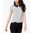 thumbnail image 2 of maison Jules Camiseta básica con cuello de encaje para mujer, gris, extragrande maison Jules Camiseta básica, 2 of 2