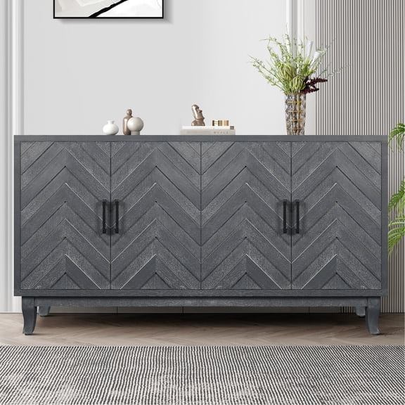 4 Door Wooden Cabinet With Taupe Grey Finish And Vintage Inspired Storage Stronger Buffet Lacquer Space