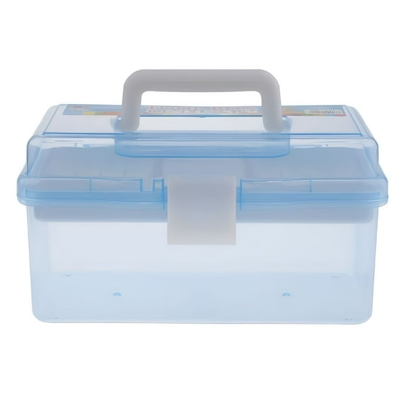 LAMIRO Blue Portable Box Organizer Multipurpose Sewing Box Tool Box Crafts and Supplies Storage Case with Handle and Removable Tray