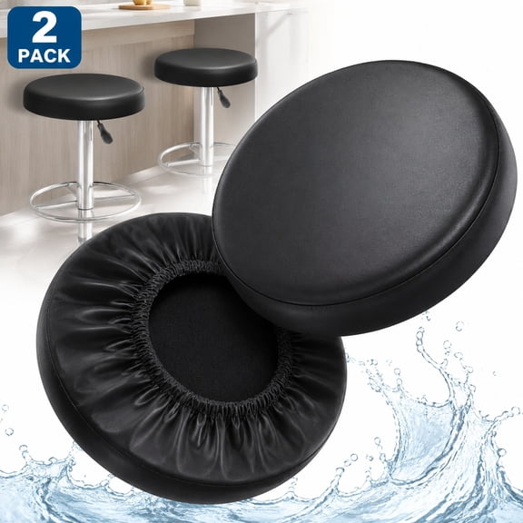 Genreen Stool Covers Round 2 Pack Bar Stool Covers Watedrproof PU Stool Slipcover with Elastic Stool Cushion Round Bar Stool Seat Covers for Bar Round Chair