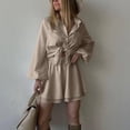 thumbnail image 6 of Cagogo Women's 2 Piece Puff Sleeve Shirt Set Elastic Waisted Shorts Casual Solid Basic Matching Lounge Outfits Summer Cruise Travel Clothes, Khaki S, 6 of 7