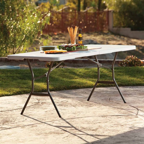 Bi Fold Indoor Outdoor Portable Folding Plastic Dining Table W Handle 6ft Com Bi Fold Indoor Outdoor Portable Folding, Indoor Garden Table