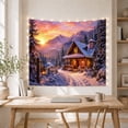 thumbnail image 5 of Snowy Mountain Cabin With Sunset Sky Serene Rustic for Cabin Lovers Mountain Landscape Art Christmas Gift Tapestry Wall Hanging for Bedroom and Living Room, 5 of 7
