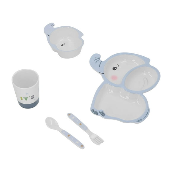 Divided Plate, 5 Piece Machine Washable Kids Plate Set Melamine Comfortable Handle Skid Resistance Bottom With Fork Spoon Bowl Cup For Party