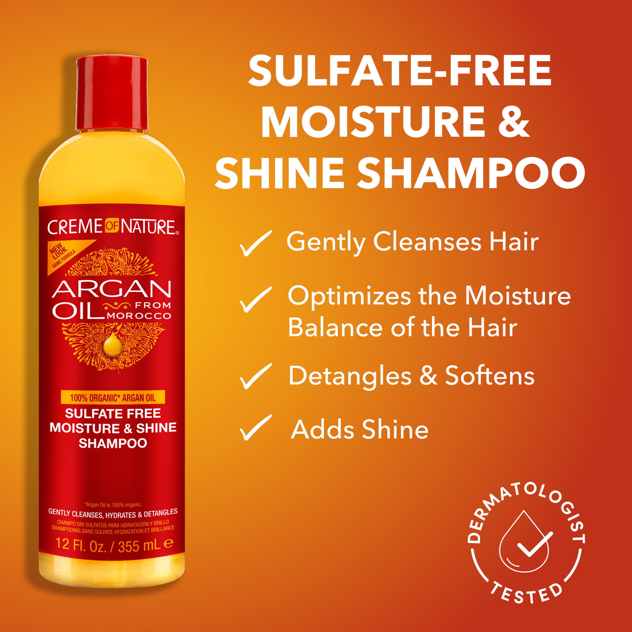 (2 pack) Creme of Nature Sulfate-Free Argan Oil Moisture & Shine Shampoo, 12 Fl Oz