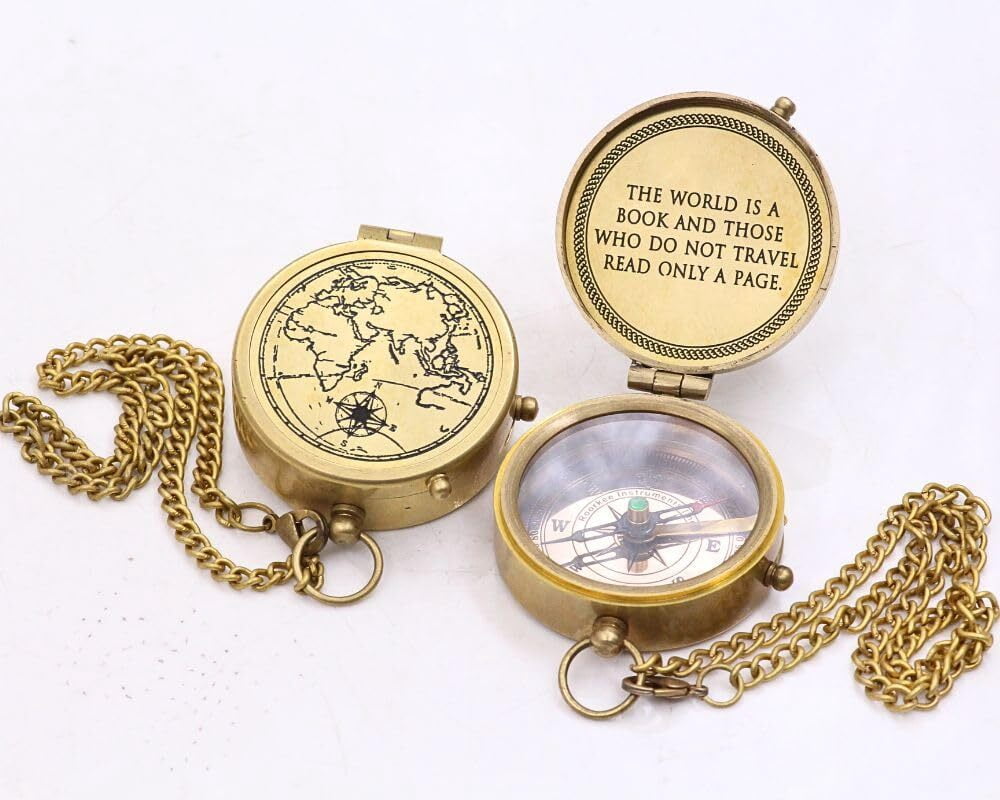 Antique Nautical Vintage Directional Magnetic Compass With Famous Scripture Quotes