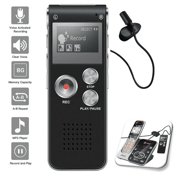 Voice Activated Digital Recorder 8GB USB w Microphone Landline Phone