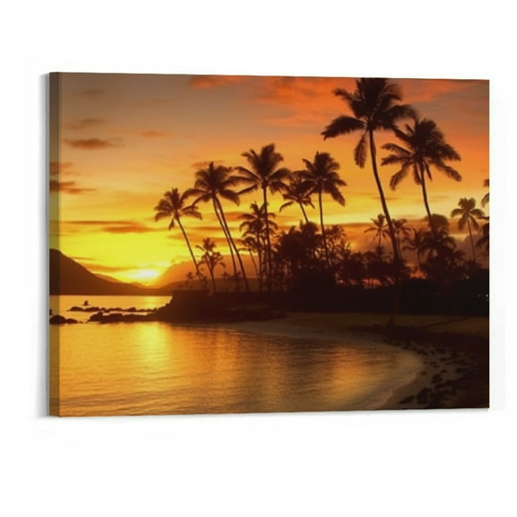 Shiartex  Beach Sunset Canvas Wall Art Hawaii Landscape Paintings Nature Picture, Ocean Artwork Poster for Bathroom Living Room Office Decor 20x16 Inch