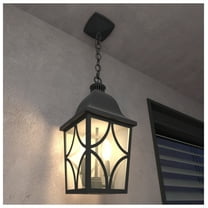 Outdoor Pendant Light, Black Exterior Hanging Lantern - Anti-Rust Metal with Clear Glass Shade - Adjustable Chain - Porch, Foyer, Doorway Lighting (1 Pack)