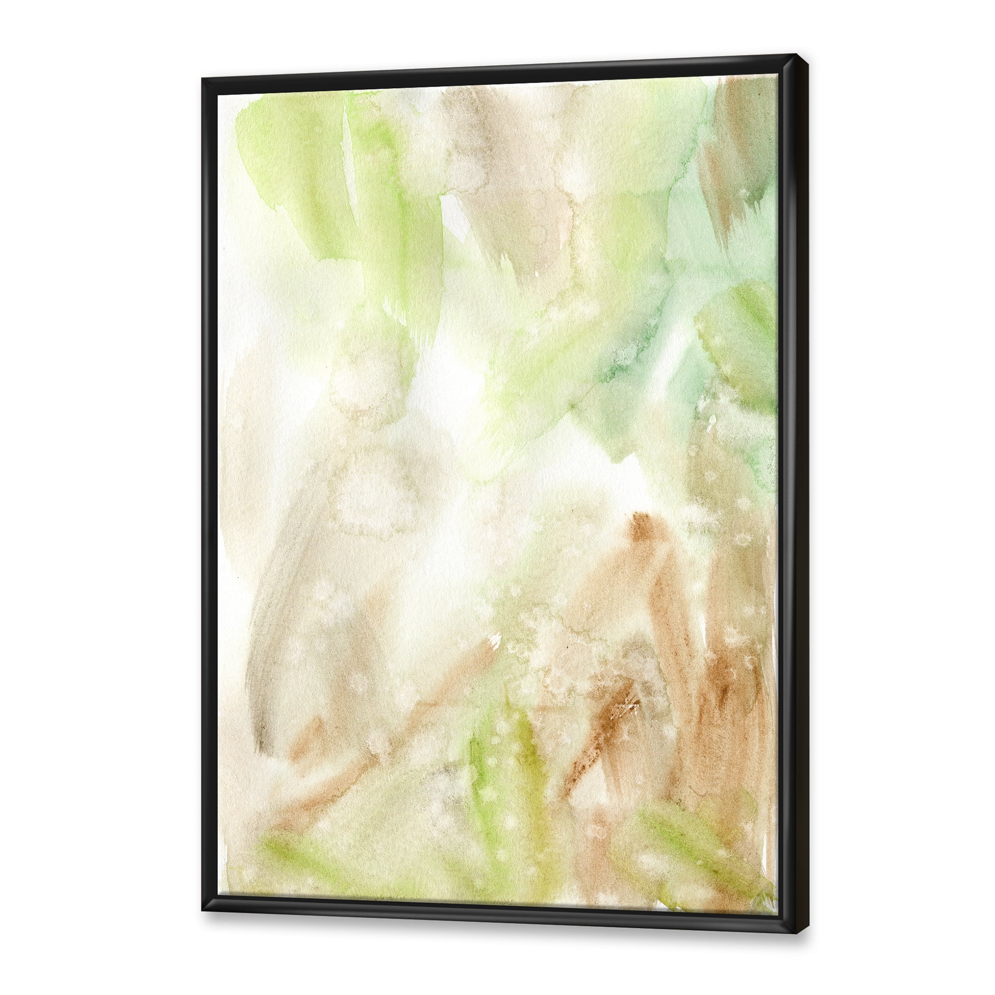 Designart 'Pastel Abstract With Brown Green and Beige Spots' Modern Framed Canvas Wall Art Print