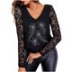 thumbnail image 1 of Moda mujer cuello en V ahueca hacia fuera encaje manga larga camiseta otoño blusa Tops Fridja  hkj2375, 1 of 8