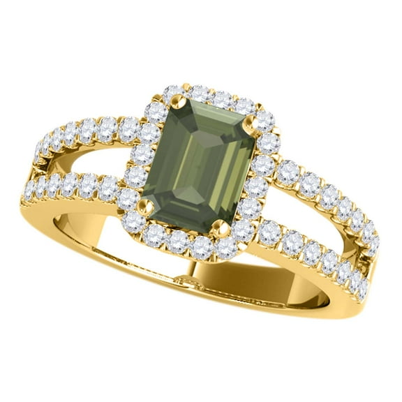 Mauli Jewels Rings for Women 2.70 Carat Diamond and Emerald Shaped Green Amethyst Ring 4-prong 10K Yellow Gold