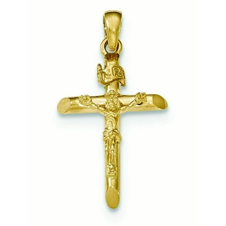 - 14k Yellow Gold Polished 2-d Crucifix With Jesus Cross Pendant