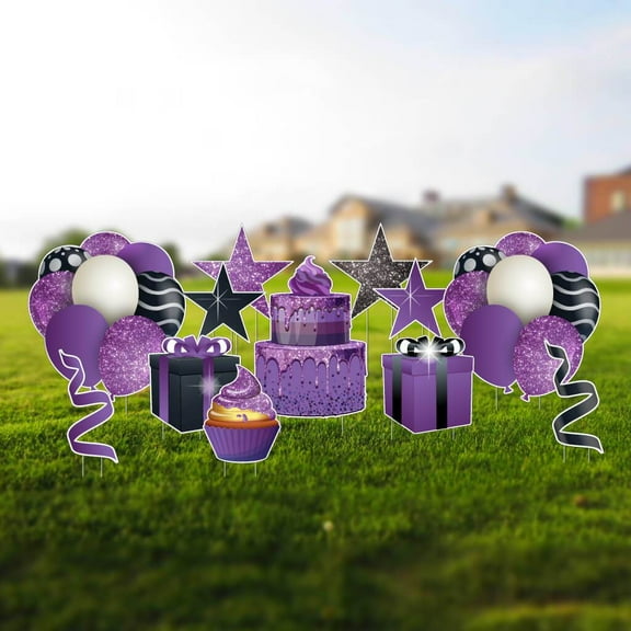 Purple Glitter Drip Yard Sign Birthday Accessories, Purple Drip Sparkle Yard Decorations (12 pcs Total)