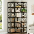thumbnail image 3 of Condemo 7-Shelf Corner Bookshelf, Modern Industrial Tall Bookcase, 7-Tier Large L-Shaped Storage Shelf Display Rack, Rustic Brown, 3 of 8