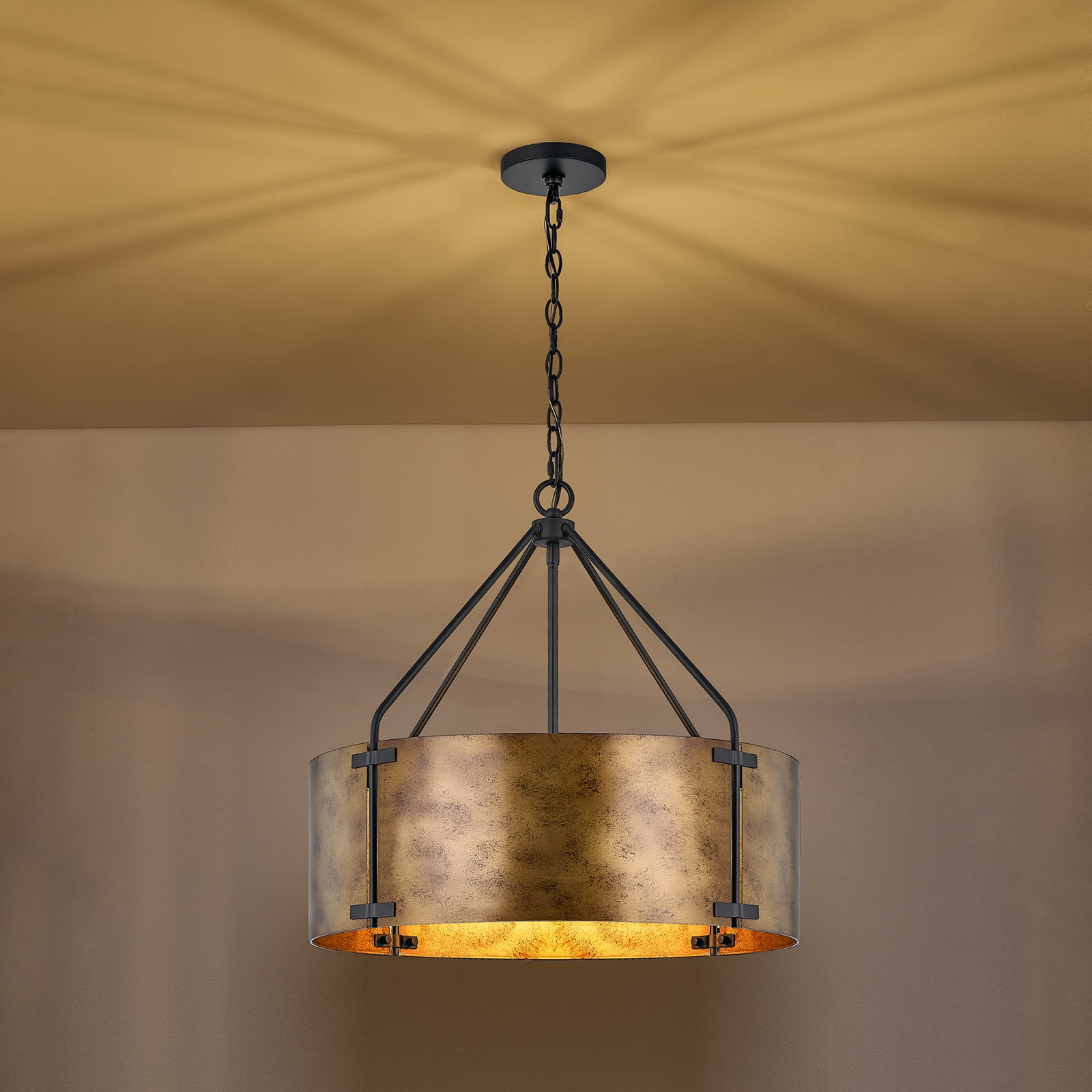 NATYSWAN 22 inch Industrial Cage Ceiling Light with 4 Lights (No Bulbs), E27 Base Max 100W Each, Dual USB-A & C Charging Ports, 60 inch Chain, for Kitchen, Dining Room, Farmhouse Indoor