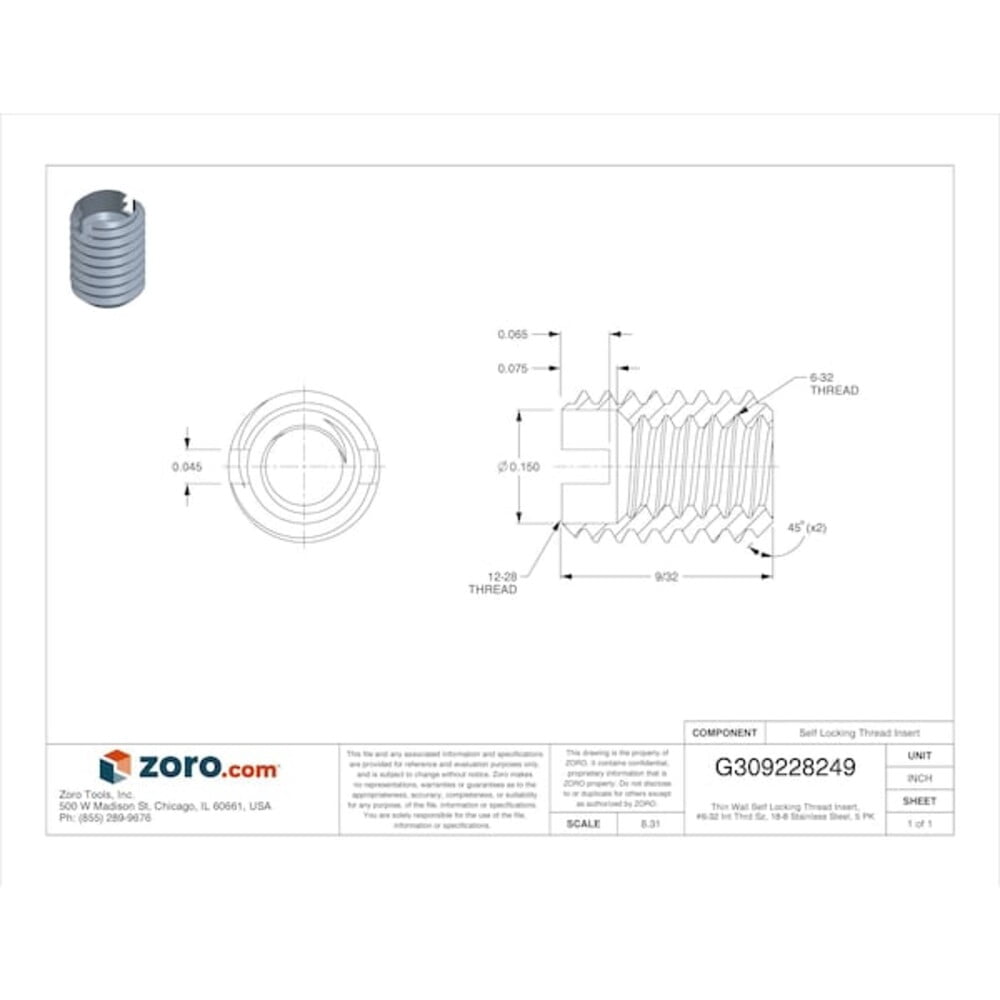 Manufacturer Varies Threaded Insert for Metal,PK5 313-006-PK5