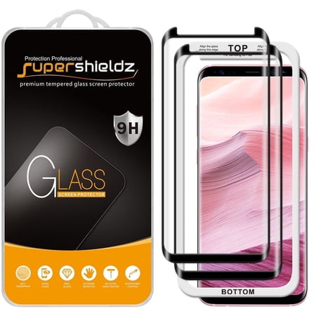 Supershieldz Designed for Samsung (Galaxy S8 Plus) Tempered Glass Screen Protector with (Easy Installation Tray) Anti Scratch, Bubble Free (Black) (2 Pack)