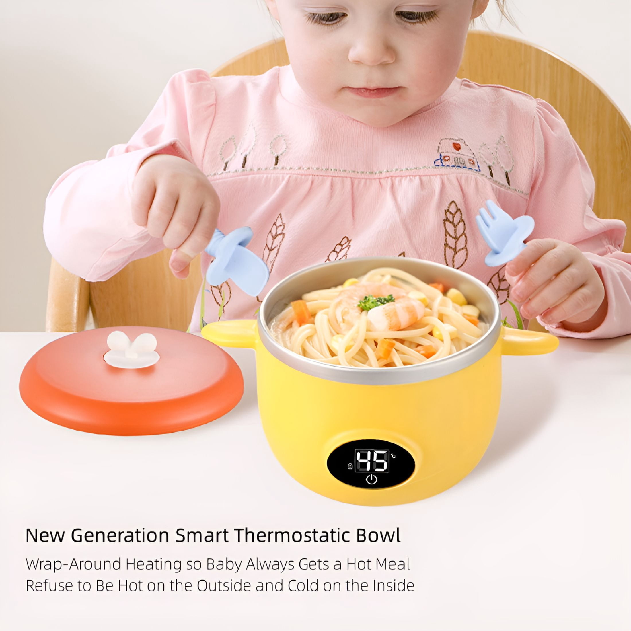 ACDANC Keep Warm Baby Bowls with Lids,Stainless Steel Child Bowl Thermo Bowls for Hot Food Kids,45 ℃/113℉ Constant Temperature,Insulation Bowl Electric Food Warmer Feeding Bowl for Baby Child