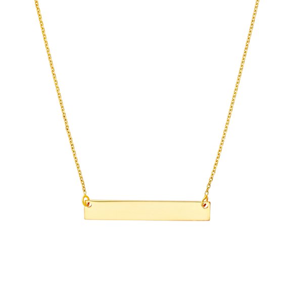 14k Yellow Gold Side-ways Adjustable Mini Name Plate Necklace 18 Inch Pendant Necklace for Women