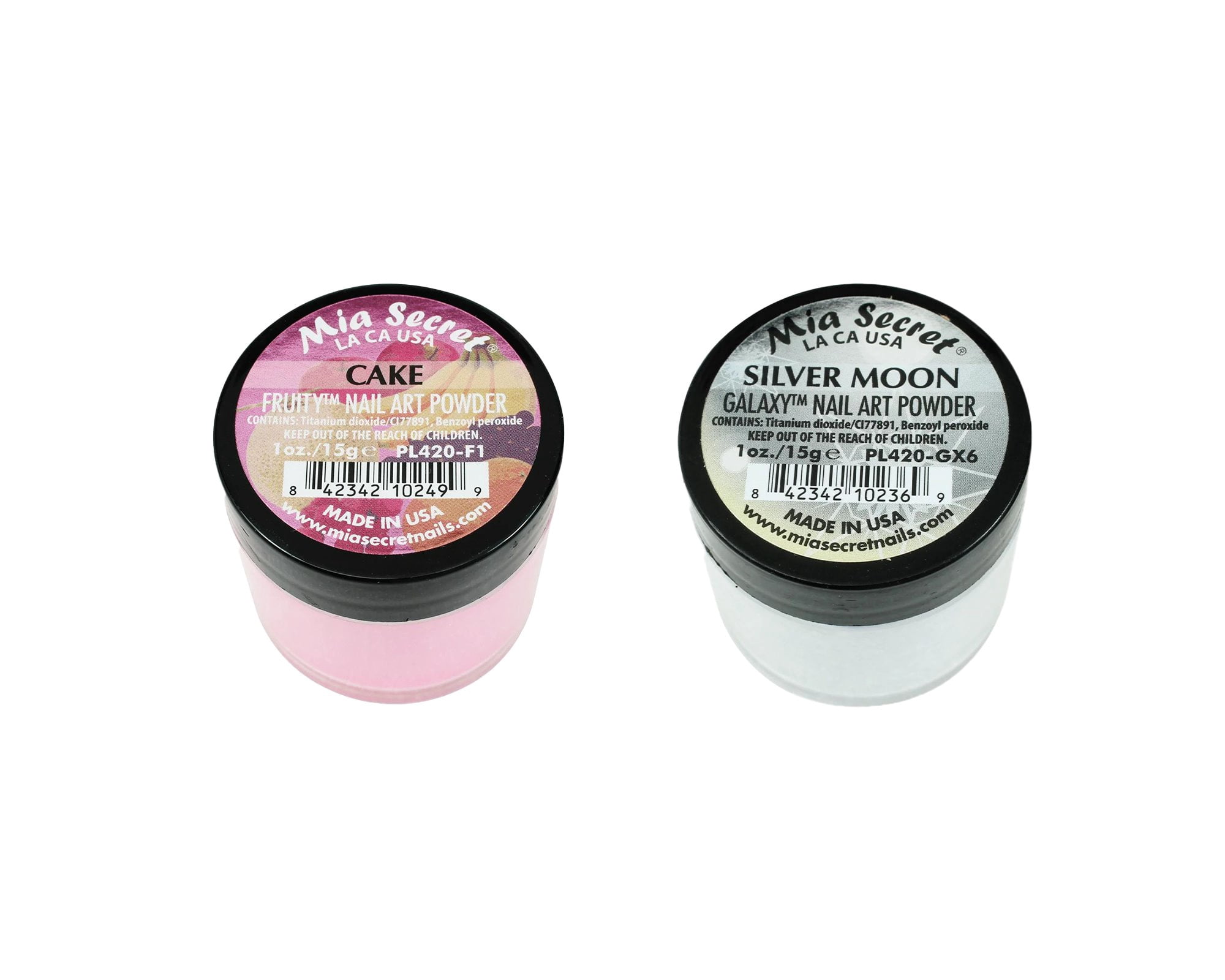 Mia Secret - Fruity Nail Art Powder - Cake & Galaxy Nail Art Powder Silver Moon (1 oz. each) - Combo