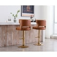 thumbnail image 3 of Guyou Swivel Bar Stool Set of 2, Modern Upholstered PU Adjustable Height Counter Barstools with Open Back and Metal Base for Kitchen Island Restaurant Home Bar, Brown, 3 of 14