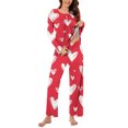 thumbnail image 5 of BiZtdJrK Womens Pajamas Set Long Sleeve Button Up V Neck Pullover Tops and Pants 2 Piece Lounge Outfits Valentine's Heart Print Sleepwear Pink XXL, 5 of 8