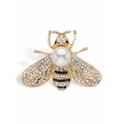 PalmBeach Jewelry Round Black and White Crystal Bee Pin With Simulated Pearl Goldtone 1 1/4" Length