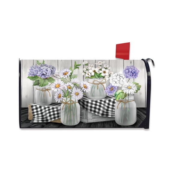 Briarwood Lane Mailbox Cover  - Standard Size - Checkered Mason Jars Spring For Spring Mailbox Cover