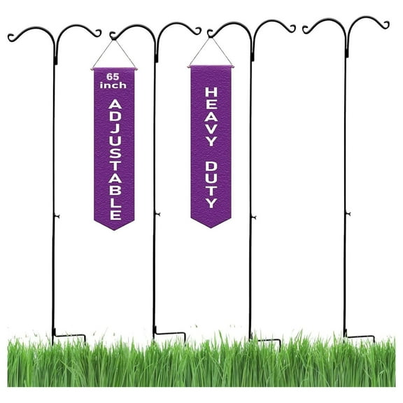 Ashman Black Shepherd Hook 65 Inch Variations, 12MM Thick, Super Strong, Rust Resistant Steel Hook Ideal to use for Hanging Plant Basket, Solar Light, Feeder and More. (4 Pack)