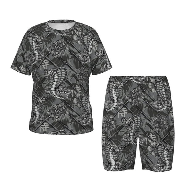 Fotbe Snake Pijama Estampada de 2 Piezas para Niños – Ropa de Dormir de Manga Corta Cómoda para Niños y Niñas, Camiseta y Shorts de Algodón-Large