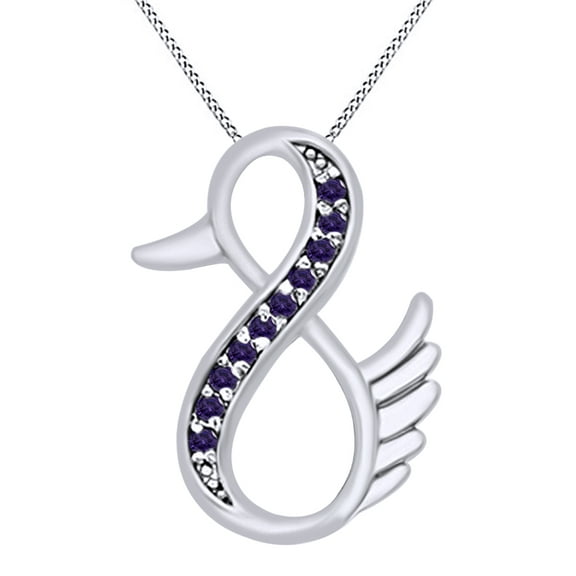 Round Shape Simulated Purple Alexandrite Duck Infinity Pendant Necklace In 14K White Gold Over Sterling Silver