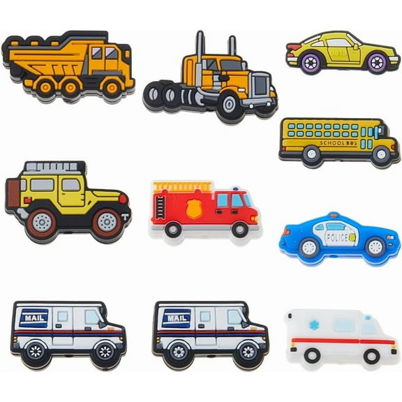 20pcs Mixed Color Car Silicone Focal Beads - 10 Styles Vehicle Silicone Pen Beads - DIY Keychains Bracelet Necklace Beaded Pens Lanyard Making