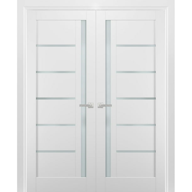 French Double Panel Lite Doors 56 X 96 With Hardware Quadro 4088 White Silk With Frosted Opaque Glass Pre Hung Panel Frame Trims Bathroom Bedroom Interior Sturdy Door Walmart Com Walmart Com