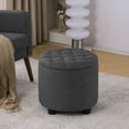 thumbnail image 6 of Furniliving Modern Upholstered Round Storage Ottoman Linen Footrest Stool Ottoman Bench, DarkGray, 6 of 13