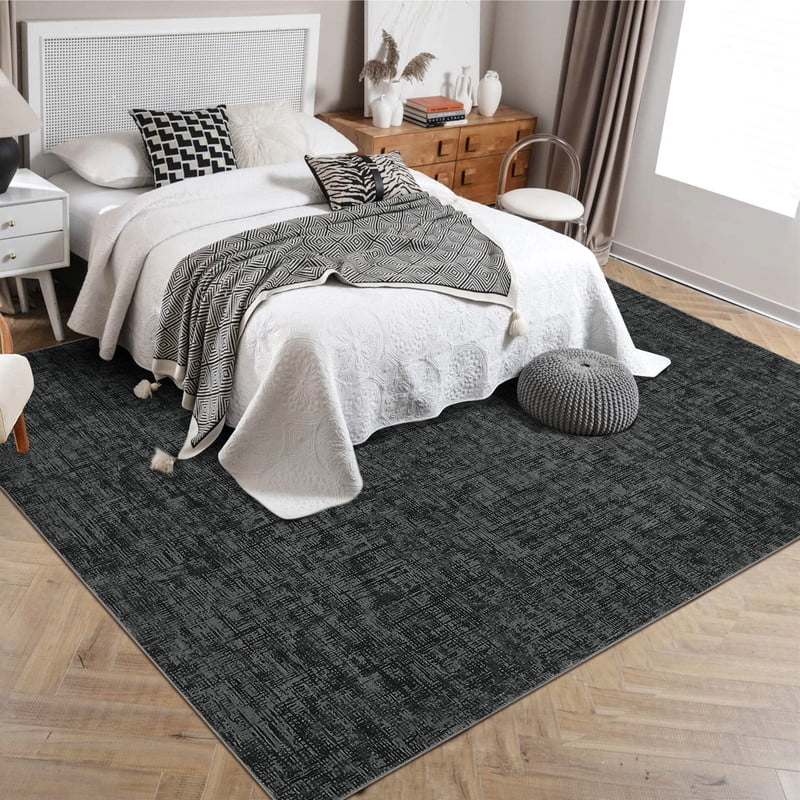 Washable Rug 10x13 for Living Room Modern Abstract Area Rug Non-Slip Large Contemporary Bedroom Carpet Stain Resistant Aesthetic Accent Floor Carpet for Home, Black