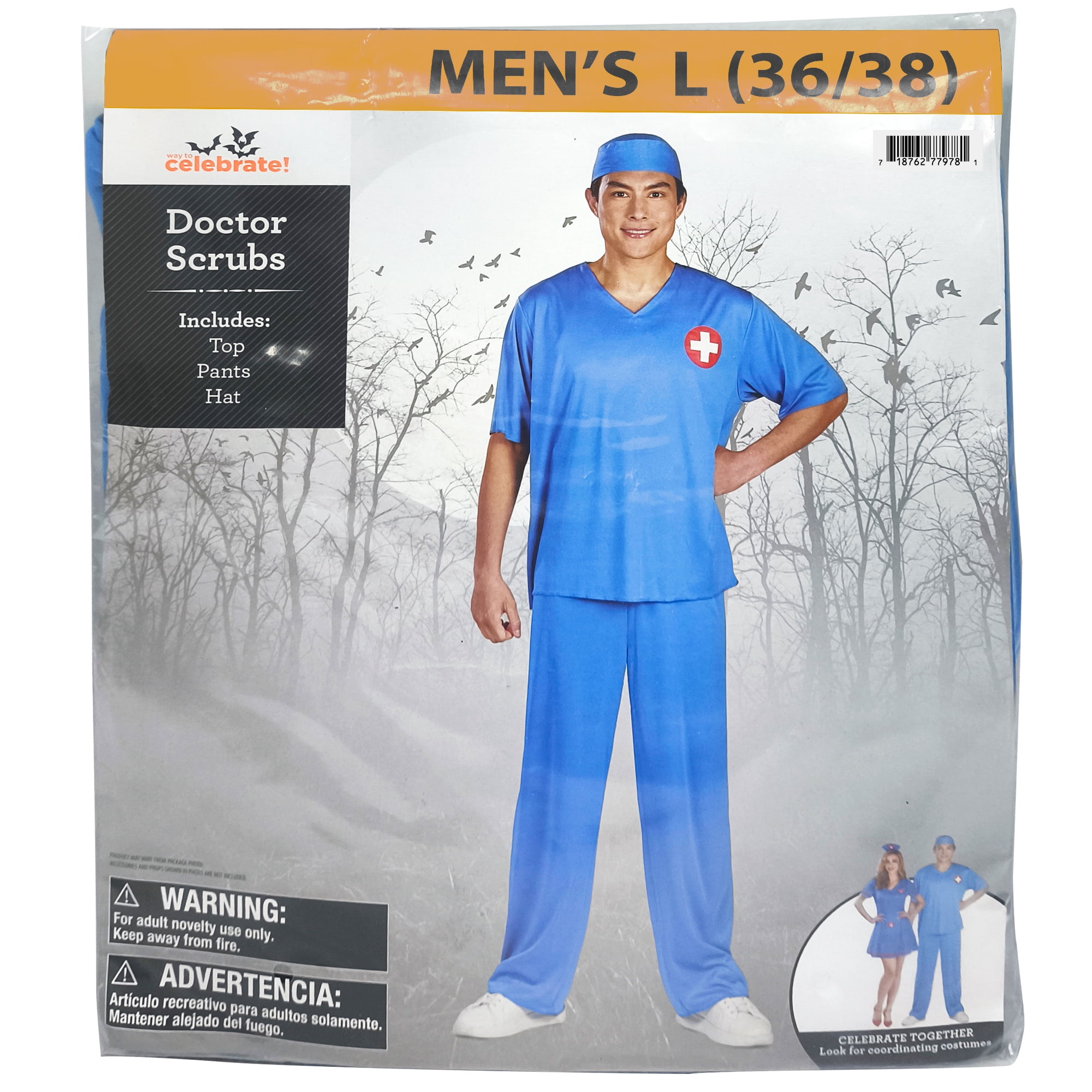 Doctor Scrubs Halloween Costume for Adults, Men's Size L (36/38), by Way to Celebrate