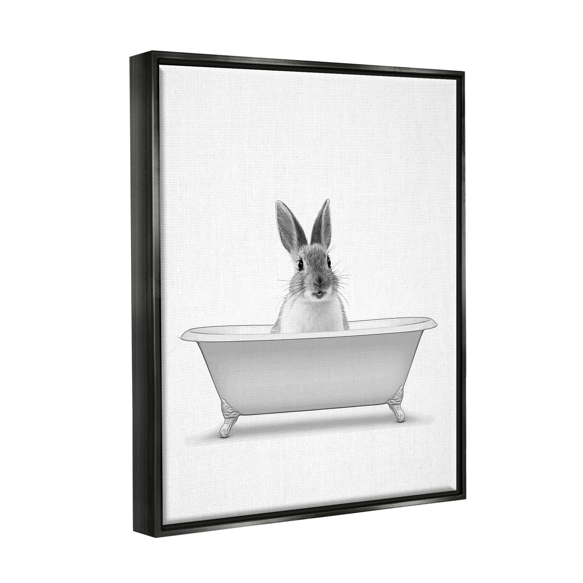 Stupell Industries Bunny Peeking Bathtub Pet Animals & Insects Painting Black Floater Framed Art Print Wall Art