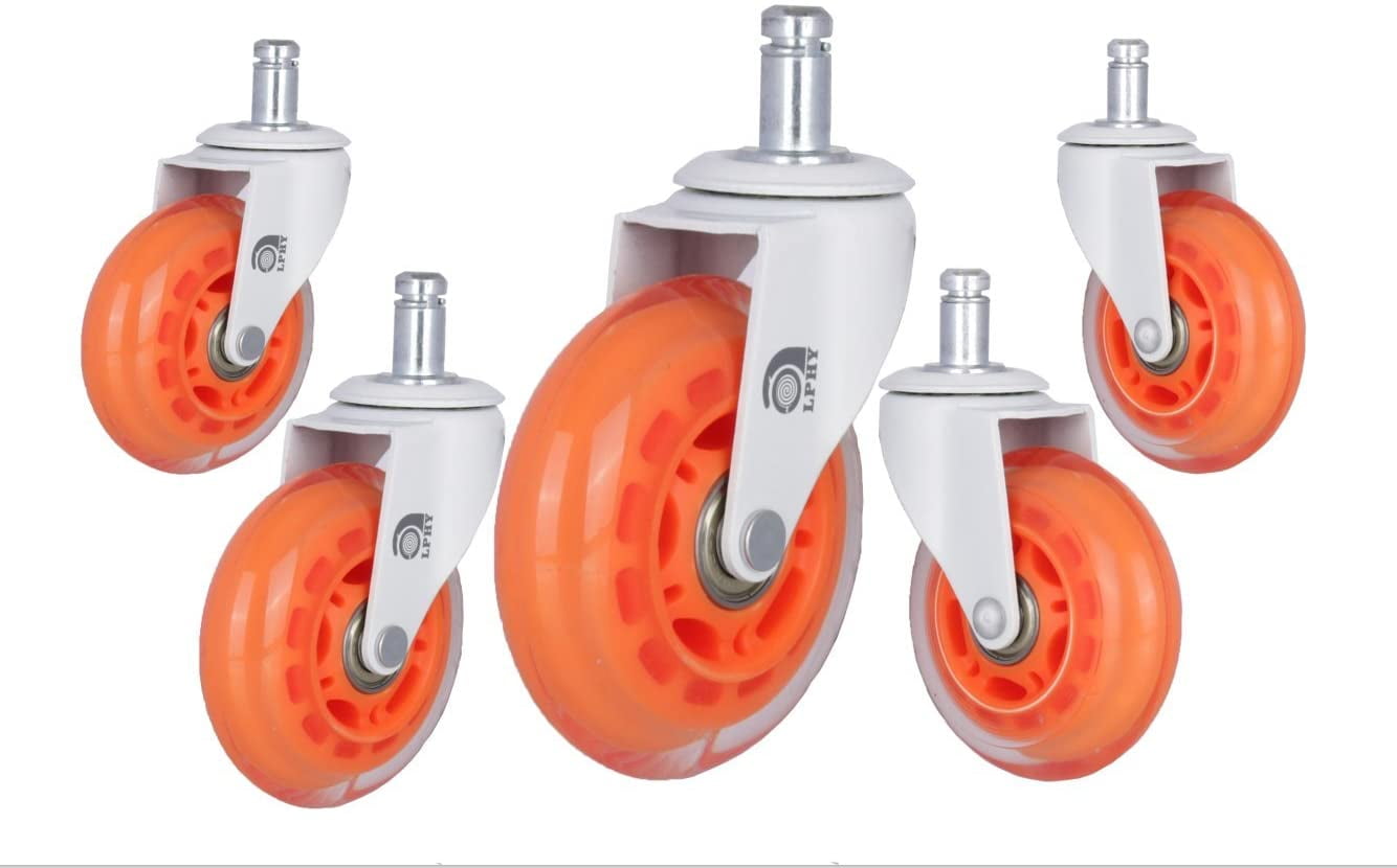 Office Chair Wheels Set of 5 700lbs 3 Inch Office Chair Casters Heavy Duty Safe & Smooth Rolling for Hardwood Floors or Carpet Replacement Chair Wheels Soft Rubber Caster Wheels for Gaming Chairs 