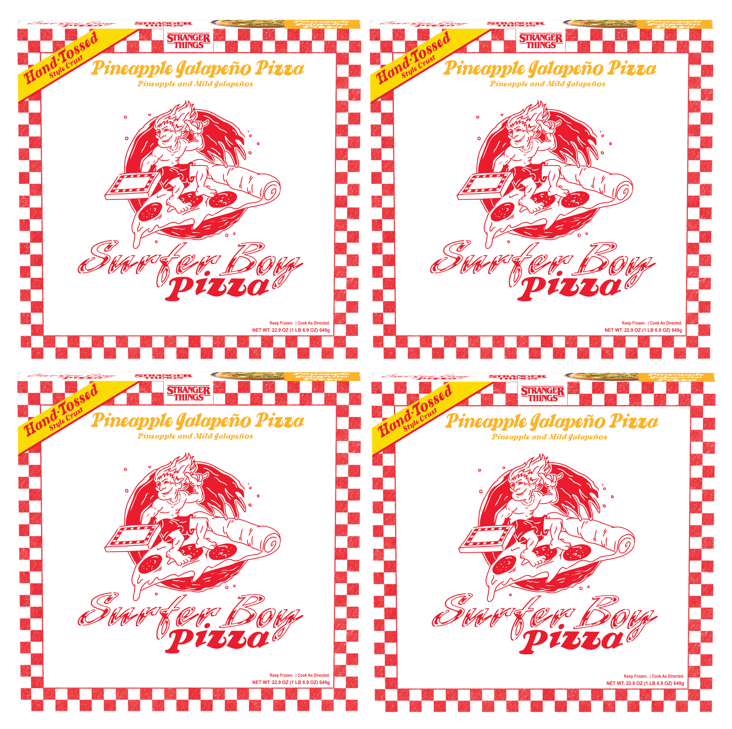 Surfer Boy Stranger Things Hand Tossed Crust Pizza, Pineapple Jalapeno, 22.9 oz, 4 Pack (Frozen)