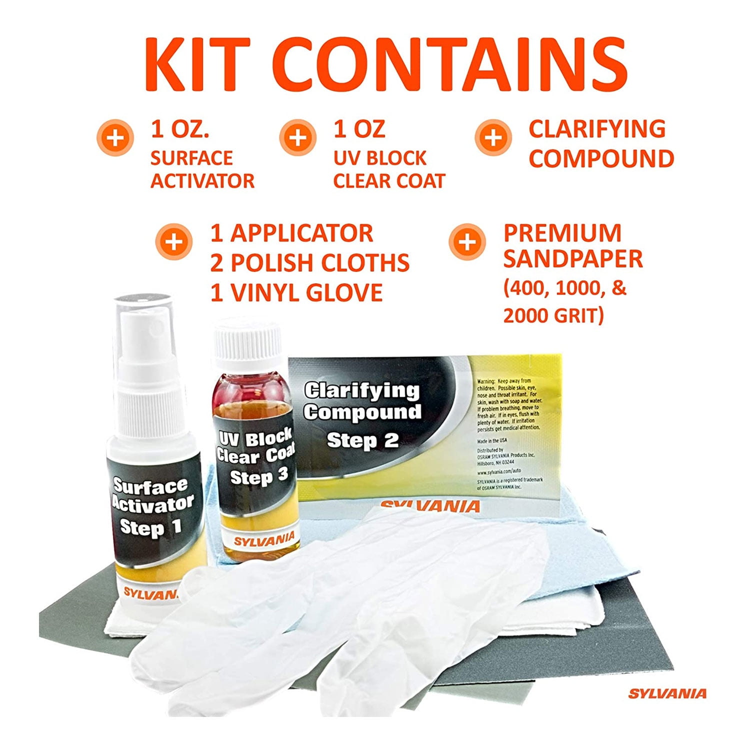 Sylvania HRK.BX Automotive Headlight Restoration Kit, Restores Clarity and Removes Haze, 0.3 lb