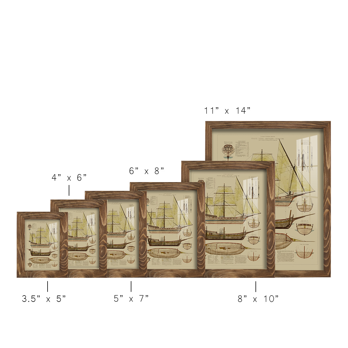 Antique Ship Plan II -Framed Print w/glass-Walnut