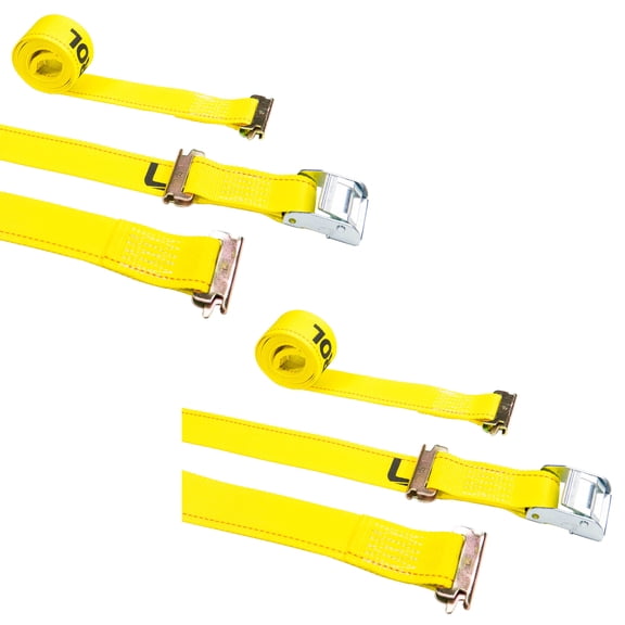 2" x 12' Yellow E-Track Cam Strap w/Double-Fitted End - 2 Pack