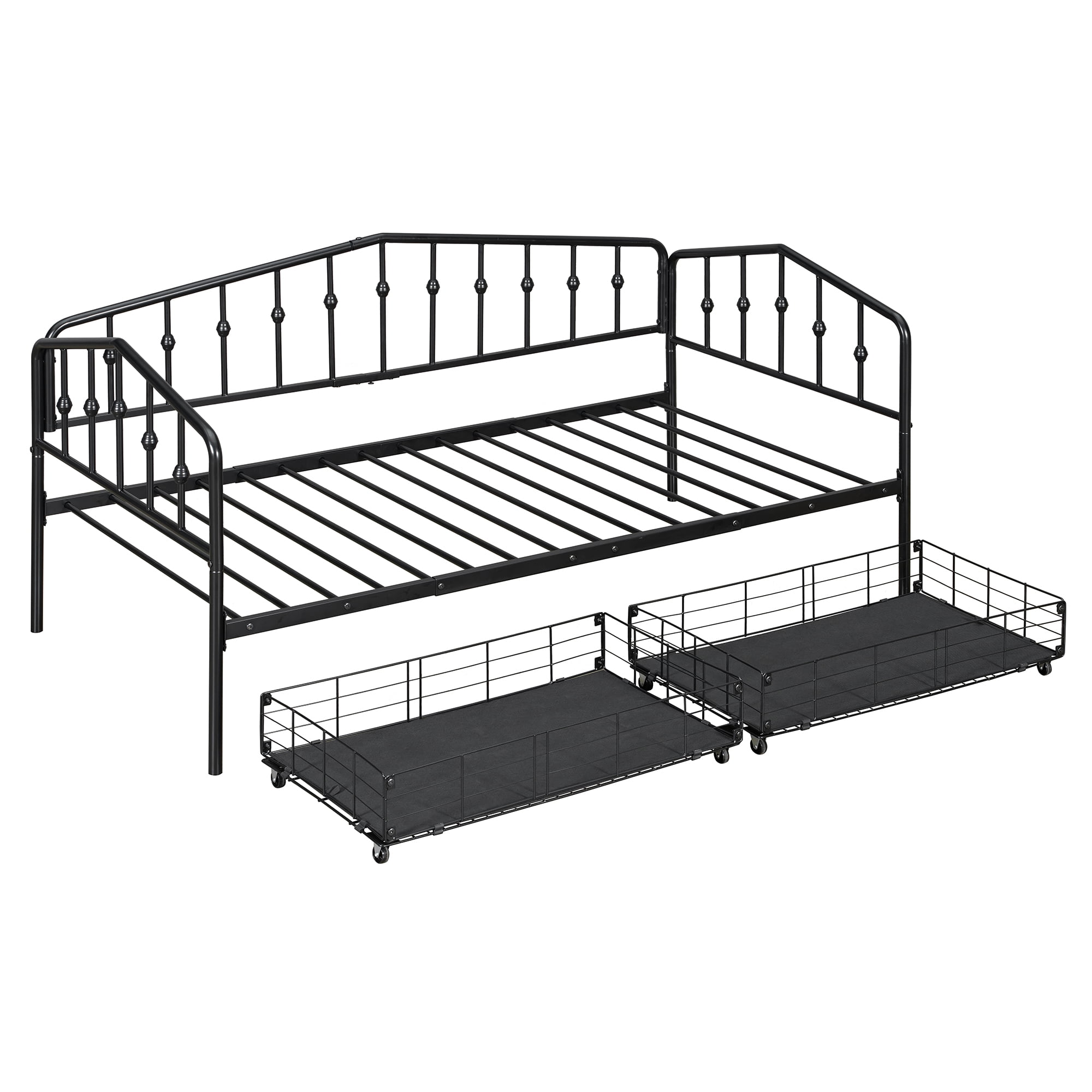 GARITIN Twin Size Metal Daybed with 2 Drawers, Storage Daybed Frame with Drawers for Bedroom Guest Room, Black