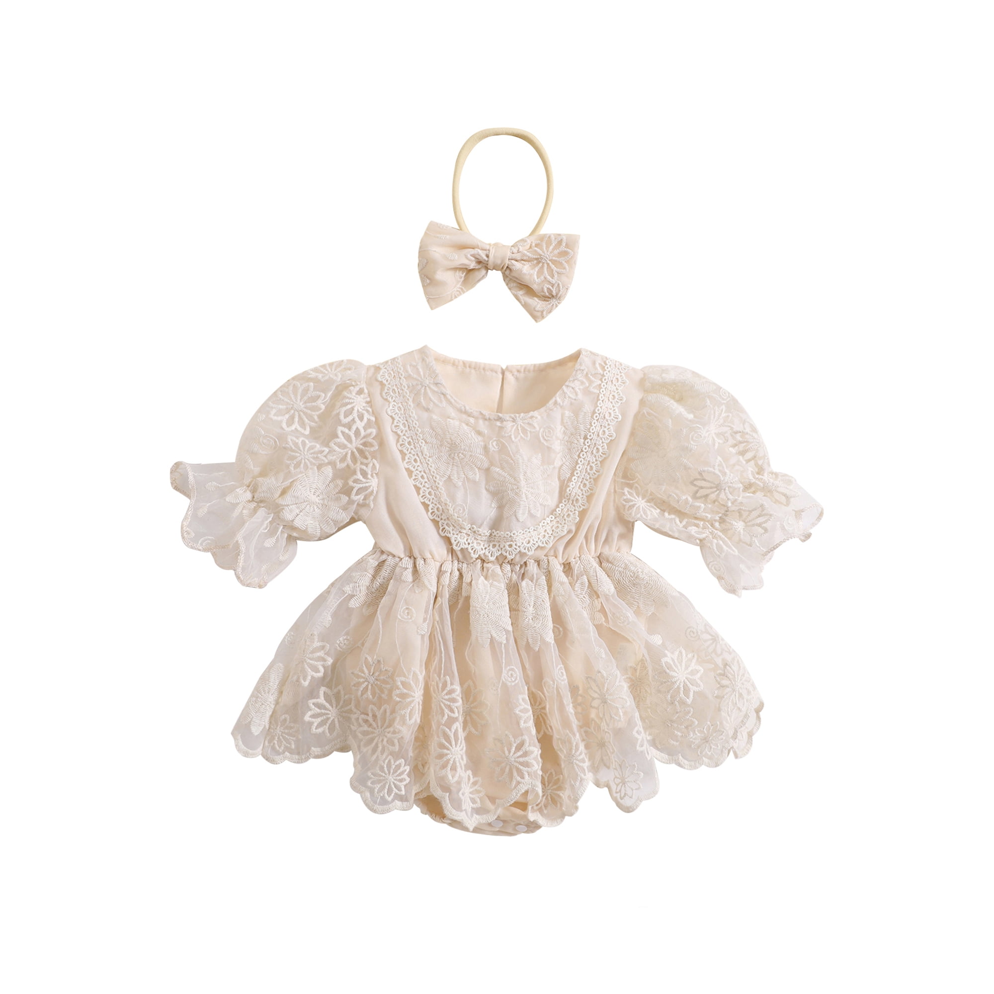 Boiiwant Baby Girls Lace Romper Dress Set Summer Floral Embroidery