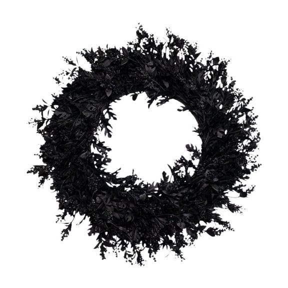 Black Halloween Wreath with Eucalyptus Leaves for Front Door, Artificial Autumn Wreath with Eucalyptus Leaves Harvest Wreath for Window Porch Thanksgiving Halloween Farmhouse Decor