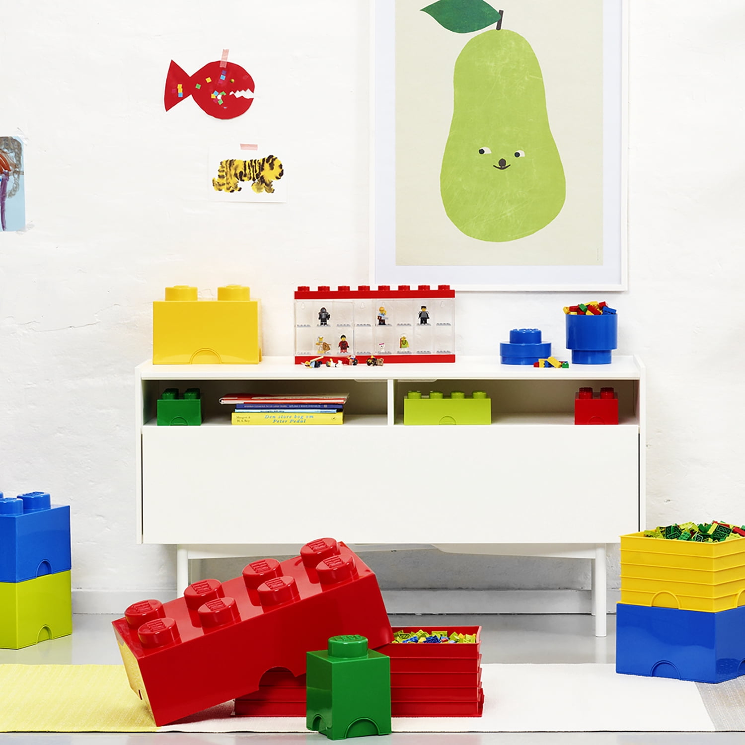 LEGO Minifigure Display Case Red Holds 16 Figures Stackable Collectible Showcase