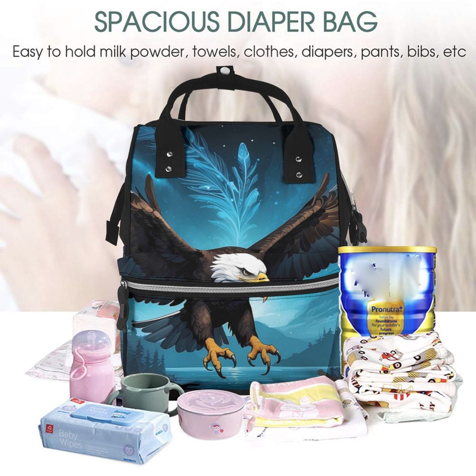 Defioc Night Sky Forest Bald Eagle for Baby Diaper Bag Backpack - Baby Bag for Boys & Girls - Diaper Backpack - Large Travel Diaper Bags- Baby Registry Search & Shower Gifts