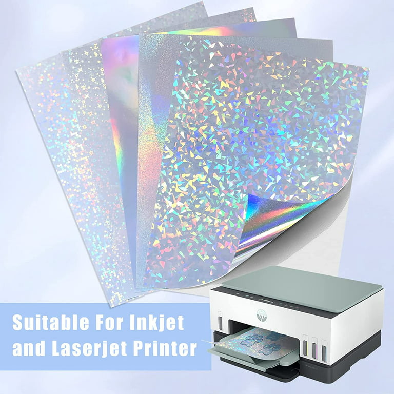 Printable Holographic Vinyl Sticker Paper for Inkjet Printer & Laser  8.5x11
